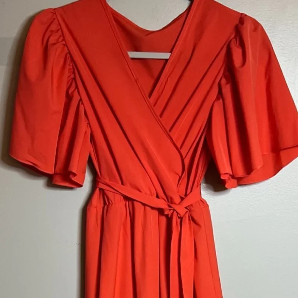 Orniya Women's Belted Surplice Flutter Sleeve Maxi Dress in Size 8 in Orange - Picture 4 of 8